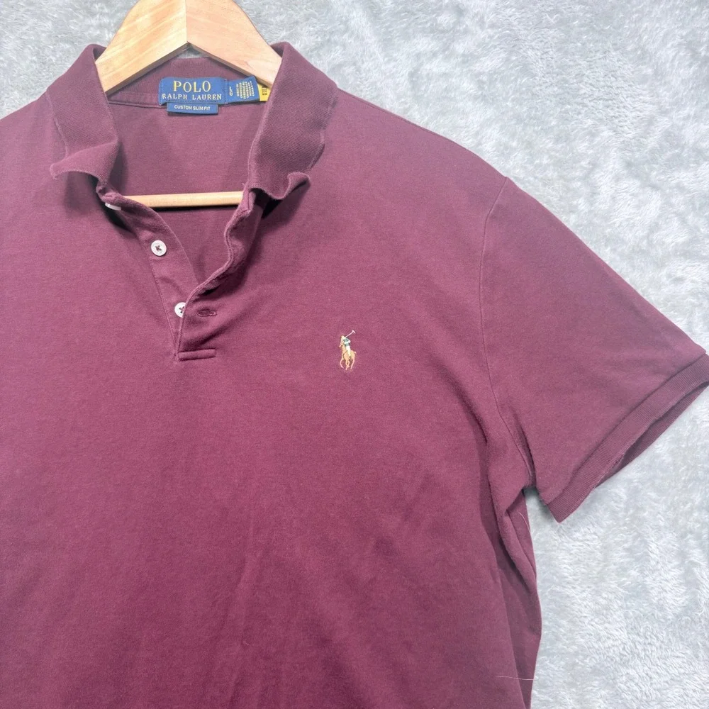 Polo Ralph Lauren Polo Shirt Mens Large Burgundy Custom Slim Fit Short Sleeve